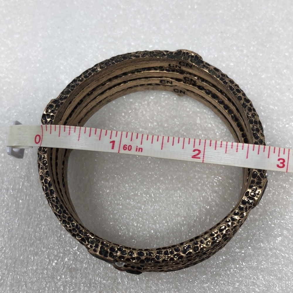 Vintage Bracelet Brass Tone Gemstone Bangle Set - Picture 4 of 9